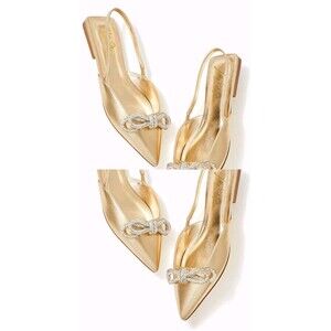 Lilly Pulitzer Brit Leather Slingbacks 2025 Bow Diamond Flats Gold Elegant Balle